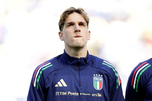 HARRISON, NEW JERSEY - MARCH 24: Nicolo Zaniolo of Italy stands before the first half of the Ecuador v Italy - International Friendly at Red Bull Arena on March 24, 2024 in Harrison, New Jersey. (Photo by Adam Hunger/Getty Images)