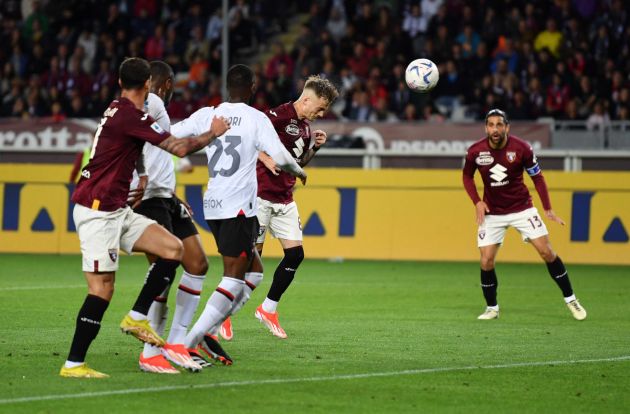 TURIN, ITALY - MAY 18: Ivan Ilic of Torino FC scores his team's second goal during the Serie A TIM match between Torino FC and AC Milan at Stadio Olimpico di Torino on May 18, 2024 in Turin, Italy. (Photo by Valerio Pennicino/Getty Images)