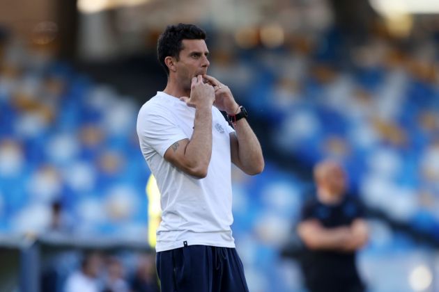 NAPLES, ITALY - MAY 11: Thiago Motta Bologna FC headcoach during the Serie A match between SSC Napoli and Bologna FC at Stadio Diego Armando Maradona on May 11, 2024 in Naples, Italy. (Photo by Francesco Pecoraro/Getty Images)